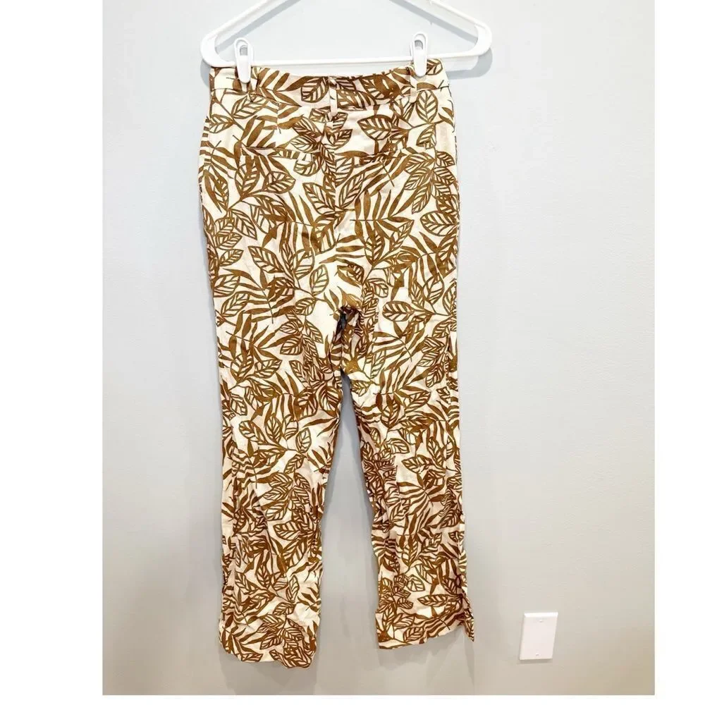 House of harlow tan cream linen blend leaf print pants
